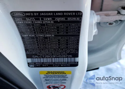 2015 Land Rover Discovery Sport Hse Luxury z USA, uszkodzony, nr VIN SALCT2BG3FH528726